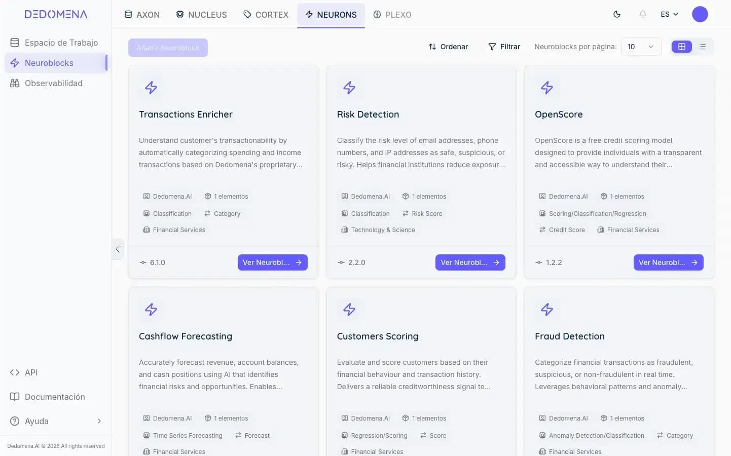 Selecciona los Neuroblocks que necesitas