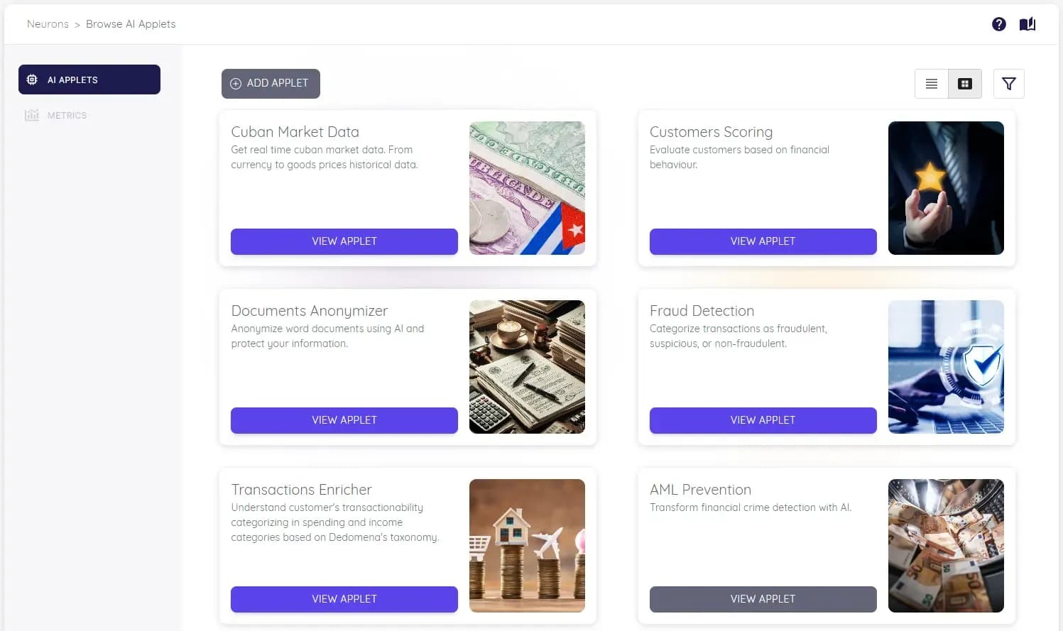 Selecciona los Applets de IA que necesitas