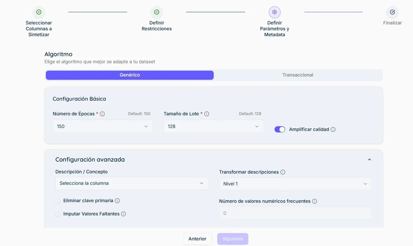 Configura tu trabajo de sintetización